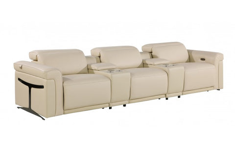 1126 DivanItalia Beige 5-Piece Power Reclining Sofa with Power Headrest in Top Grain Italian LeatherModel:  1126-BEIGE-5.3-HT