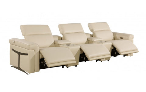 1126 DivanItalia Beige 5-Piece Power Reclining Sofa with Power Headrest in Top Grain Italian LeatherModel:  1126-BEIGE-5.3-HT