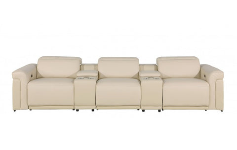 1126 DivanItalia Beige 5-Piece Power Reclining Sofa with Power Headrest in Top Grain Italian LeatherModel:  1126-BEIGE-5.3-HT