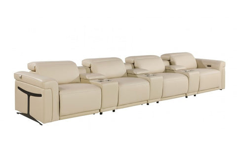 1126 DivanItalia Beige 7-Piece Power Reclining Sofa with Power Headrest in Top Grain Italian LeatherModel:  1126-BEIGE-7.4-HT