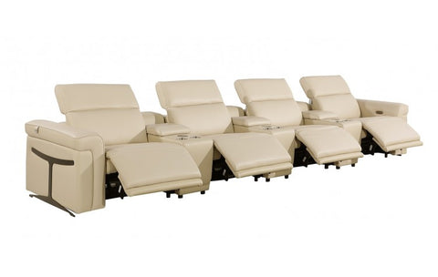 1126 DivanItalia Beige 7-Piece Power Reclining Sofa with Power Headrest in Top Grain Italian LeatherModel:  1126-BEIGE-7.4-HT