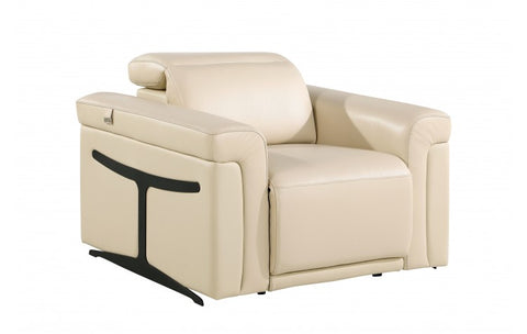 1126 DivanItalia Beige Top Grain Italian Leather Power Reclining Chair with Power HeadrestModel:  1126-BEIGE-CH