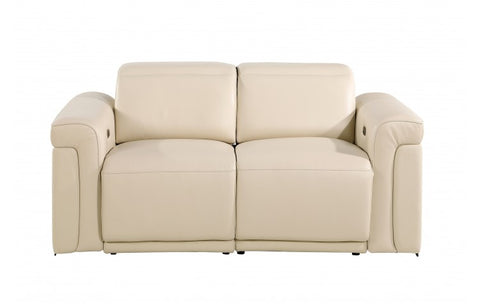1126 DivanItalia Beige Top Grain Italian Leather Power Reclining Loveseat with Power HeadrestModel:  1126-BEIGE-L