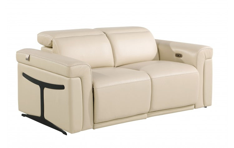 1126 DivanItalia Beige Top Grain Italian Leather Power Reclining Loveseat with Power HeadrestModel:  1126-BEIGE-L