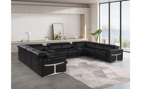1126 DivanItalia Black 10-Piece Sectional with 4 Power Recliners and Power HeadrestsModel:  1126-BLACK-10PC-4PWR-U-SECTIONAL-GROUP