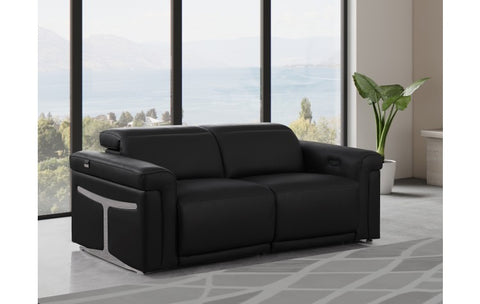 1126 DivanItalia Black Top Grain Italian Leather Loveseat with Power HeadrestModel:  1126-BLACK-2.2-HT