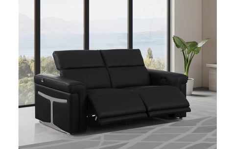 1126 DivanItalia Black Top Grain Italian Leather Loveseat with Power HeadrestModel:  1126-BLACK-2.2-HT