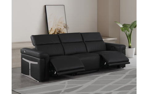 1126 DivanItalia Black Top Grain Italian Leather Power Reclining Sofa with Dual Recliners and Power HeadrestsModel:  1126-BLACK-3.2-S-HT