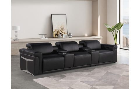 1126 DivanItalia Black 5-Piece Power Reclining Sofa with Power Headrest in Top Grain Italian LeatherModel:  1126-BLACK-5.3-HT