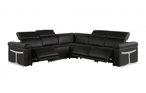 1126 DivanItalia Black 5-Piece Sectional with 3 Power Recliners and Power HeadrestsModel:  1126-BLACK-3PWR-5PC