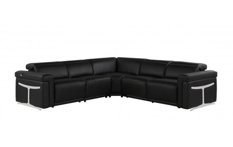 1126 DivanItalia Black 5-Piece Sectional with 3 Power Recliners and Power HeadrestsModel:  1126-BLACK-3PWR-5PC