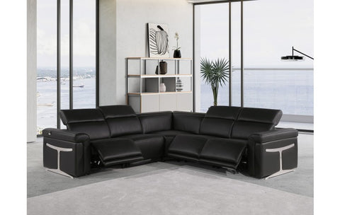 1126 DivanItalia Black 5-Piece Sectional with 3 Power Recliners and Power HeadrestsModel:  1126-BLACK-3PWR-5PC