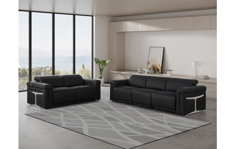 1126 DivanItalia Black Modular Power Reclining Sofa and Loveseat Set – Top Grain Italian Leather with Power HeadrestsModel:  1126-BLACK-5.4-HT-2PC