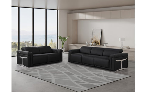 1126 DivanItalia Black Modular Power Reclining Sofa and Loveseat Set – Top Grain Italian Leather with Power HeadrestsModel:  1126-BLACK-5.4-HT-2PC