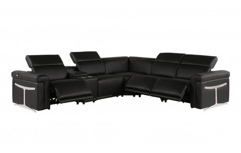 1126 DivanItalia Black 6-Piece Sectional with 3 Power Recliners and Power HeadrestsModel:  1126-BLACK-3PWR-6PC