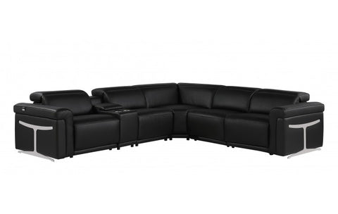 1126 DivanItalia Black 6-Piece Sectional with 3 Power Recliners and Power HeadrestsModel:  1126-BLACK-3PWR-6PC