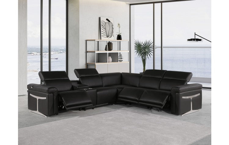1126 DivanItalia Black 6-Piece Sectional with 3 Power Recliners and Power HeadrestsModel:  1126-BLACK-3PWR-6PC