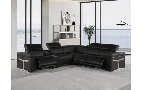 1126 DivanItalia Black 6-Piece Sectional with 3 Power Recliners and Power HeadrestsModel:  1126-BLACK-3PWR-6PC