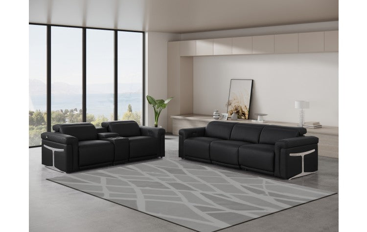 1126 DivanItalia Black 6-Piece Modular Power Reclining Sofa and Loveseat Set with Power Headrests - Top Grain Italian LeatherModel:  1126-BLACK-6.5-HT