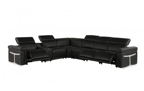 1126 DivanItalia Black 7-Piece Sectional with 3 Power Recliners and Power HeadrestsModel:  1126-BLACK-3PWR-7PC