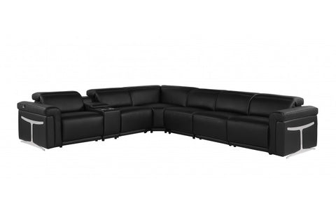 1126 DivanItalia Black 7-Piece Sectional with 3 Power Recliners and Power HeadrestsModel:  1126-BLACK-3PWR-7PC