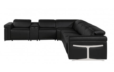 1126 DivanItalia Black 7-Piece Sectional with 3 Power Recliners and Power HeadrestsModel:  1126-BLACK-3PWR-7PC