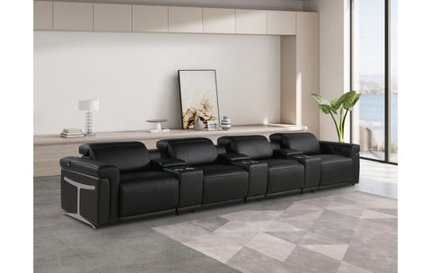 1126 DivanItalia Black 7-Piece Power Reclining Sofa with Power Headrest in Top Grain Italian LeatherModel:  1126-BLACK-7.4-HT
