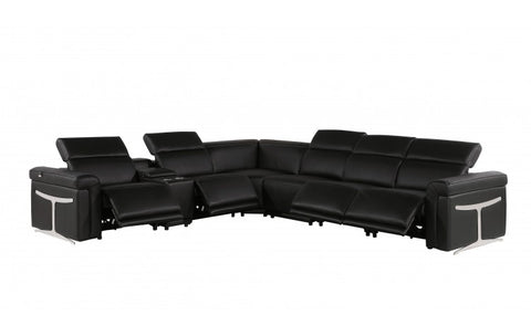 1126 DivanItalia Black 7-Piece Sectional with 4 Power Recliners and Power HeadrestsModel:  1126-BLACK-4PWR-7PC