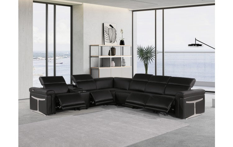 1126 DivanItalia Black 7-Piece Sectional with 4 Power Recliners and Power HeadrestsModel:  1126-BLACK-4PWR-7PC