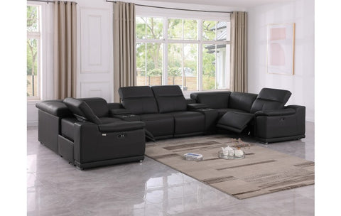 9762 DivanItalia Black 8-Piece Sectional – Top Grain Italian Leather with 2 Power Recliners and 2 ConsolesModel:  9762-BLACK-8PC-2PWR-U-SECTIONAL-GROUP