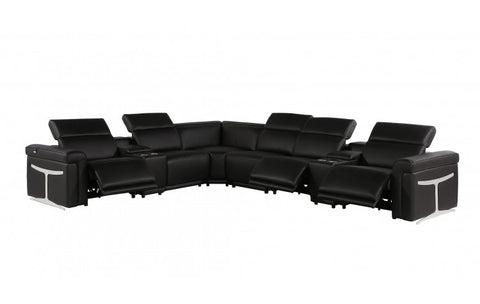 1126 DivanItalia Black 8-Piece Sectional with 3 Power Recliners and Power HeadrestsModel:  1126-BLACK-3PWR-8PC