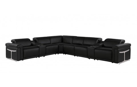 1126 DivanItalia Black 8-Piece Sectional with 3 Power Recliners and Power HeadrestsModel:  1126-BLACK-3PWR-8PC