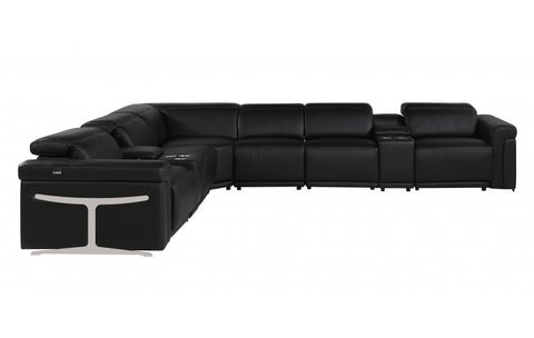 1126 DivanItalia Black 8-Piece Sectional with 3 Power Recliners and Power HeadrestsModel:  1126-BLACK-3PWR-8PC