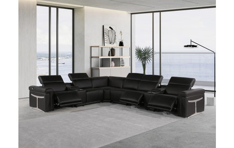 1126 DivanItalia Black 8-Piece Sectional with 3 Power Recliners and Power HeadrestsModel:  1126-BLACK-3PWR-8PC