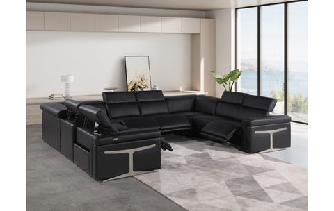 1126 DivanItalia Black 8-Piece Sectional with 4 Power Recliners and Power Headrests (No Consoles)Model:  1126-BLACK-8PC-4PWR-U-NC-SECTIONAL-GROUP