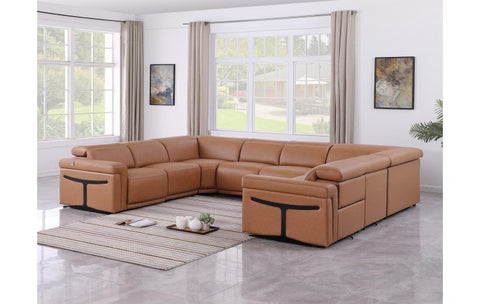 1126 DivanItalia Cognac 8-Piece Sectional with 4 Power Recliners and Power Headrests (No Consoles)Model:  1126-COGNAC-8PC-4PWR-U-NC-SECTIONAL-GROUP