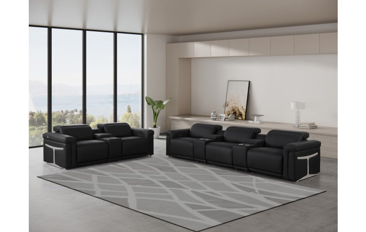 1126 DivanItalia Black 8-Piece Modular Power Reclining Sofa Set with Power Headrests – Top Grain Italian LeatherModel:  1126-BLACK-8.5-HT