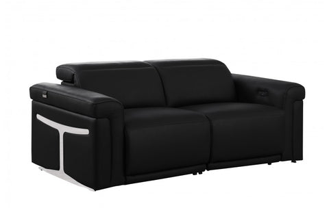 1126 DivanItalia Black Top Grain Italian Leather Loveseat with Power HeadrestModel:  1126-BLACK-2.2-HT
