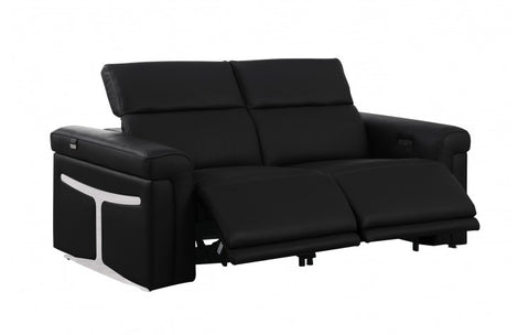 1126 DivanItalia Black Top Grain Italian Leather Loveseat with Power HeadrestModel:  1126-BLACK-2.2-HT