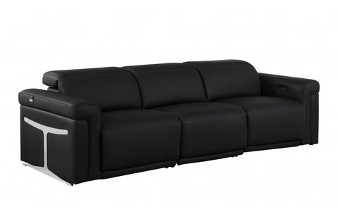1126 DivanItalia Black Top Grain Italian Leather Power Reclining Sofa with Dual Recliners and Power HeadrestsModel:  1126-BLACK-3.2-S-HT