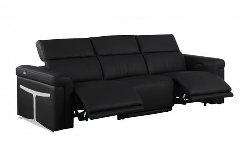 1126 DivanItalia Black Top Grain Italian Leather Power Reclining Sofa with Dual Recliners and Power HeadrestsModel:  1126-BLACK-3.2-S-HT