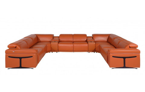 1126 DivanItalia Orange 10-Piece Sectional with 4 Power Recliners and Power HeadrestsModel:  1126-CAMEL-10PC-4PWR-U-SECTIONAL-GROUP