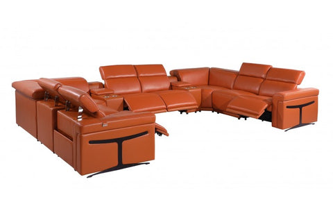 1126 DivanItalia Orange 10-Piece Sectional with 4 Power Recliners and Power HeadrestsModel:  1126-CAMEL-10PC-4PWR-U-SECTIONAL-GROUP
