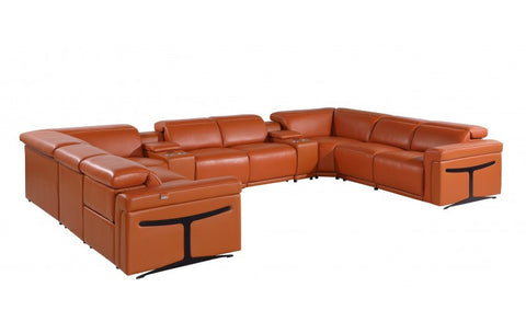 1126 DivanItalia Orange 10-Piece Sectional with 4 Power Recliners and Power HeadrestsModel:  1126-CAMEL-10PC-4PWR-U-SECTIONAL-GROUP
