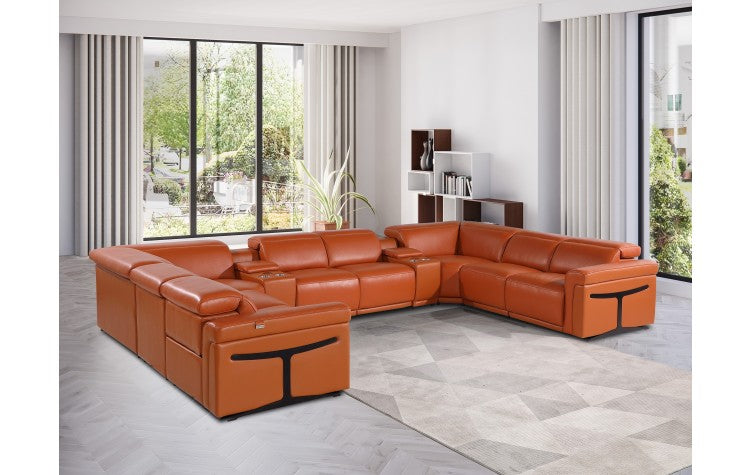 1126 DivanItalia Orange 10-Piece Sectional with 4 Power Recliners and Power HeadrestsModel:  1126-CAMEL-10PC-4PWR-U-SECTIONAL-GROUP