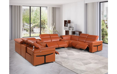 1126 DivanItalia Orange 10-Piece Sectional with 4 Power Recliners and Power HeadrestsModel:  1126-CAMEL-10PC-4PWR-U-SECTIONAL-GROUP