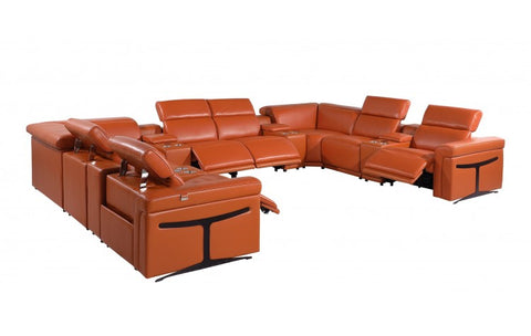 1126 DivanItalia Orange 12-Piece Sectional with 4 Power Recliners and Power HeadrestsModel:  1126-CAMEL-12PC-4PWR-U-SECTIONAL-GROUP