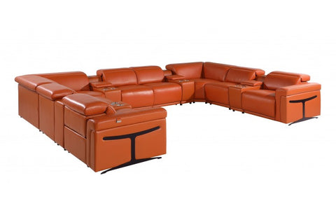 1126 DivanItalia Orange 12-Piece Sectional with 4 Power Recliners and Power HeadrestsModel:  1126-CAMEL-12PC-4PWR-U-SECTIONAL-GROUP