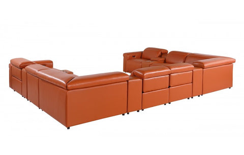 1126 DivanItalia Orange 12-Piece Sectional with 4 Power Recliners and Power HeadrestsModel:  1126-CAMEL-12PC-4PWR-U-SECTIONAL-GROUP