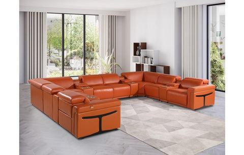1126 DivanItalia Orange 12-Piece Sectional with 4 Power Recliners and Power HeadrestsModel:  1126-CAMEL-12PC-4PWR-U-SECTIONAL-GROUP